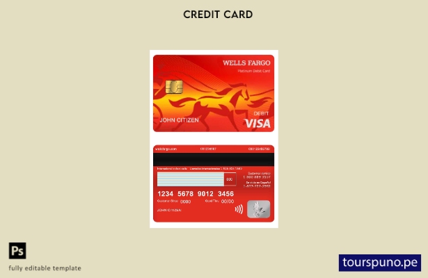 lista para imprimir plantilla de versión de tarjeta de débito Visa del banco Wel
